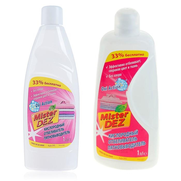Отбеливатель Mister Dez, гель, для тканей, кислородный, 1 л Отбеливатель Mister Dez, гель, для тканей, кислородный, 1 л
