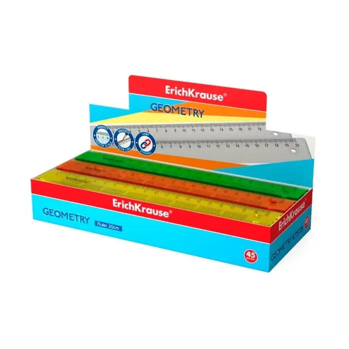 Линейка справочная 20 см, таблица умножения, ErichKrause Neon, пластик, МИКС