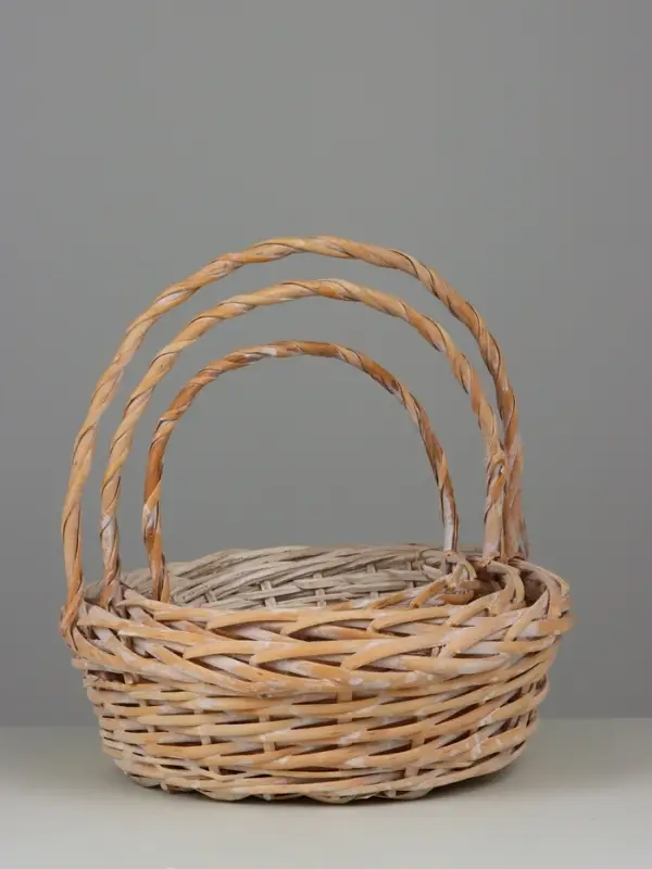 Набор корзин (ива), 36х36х13х36 см  30х30х11,5х31 см  25х25х10х26 см, 3 шт., выбеленные