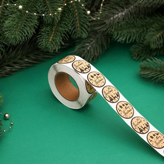 Новый год. Наклейки новогодние в рулоне Новый год. Наклейки новогодние в рулоне "Merry Christmas", 500 шт, 2,5 х 2,5 см.