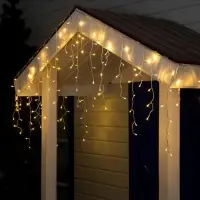 Гирлянда &laquo;Бахрома&raquo; 3&times;0.6 м, IP44, УМС, прозрачная нить, 160 LED, свечение тёплое белое, 220 В