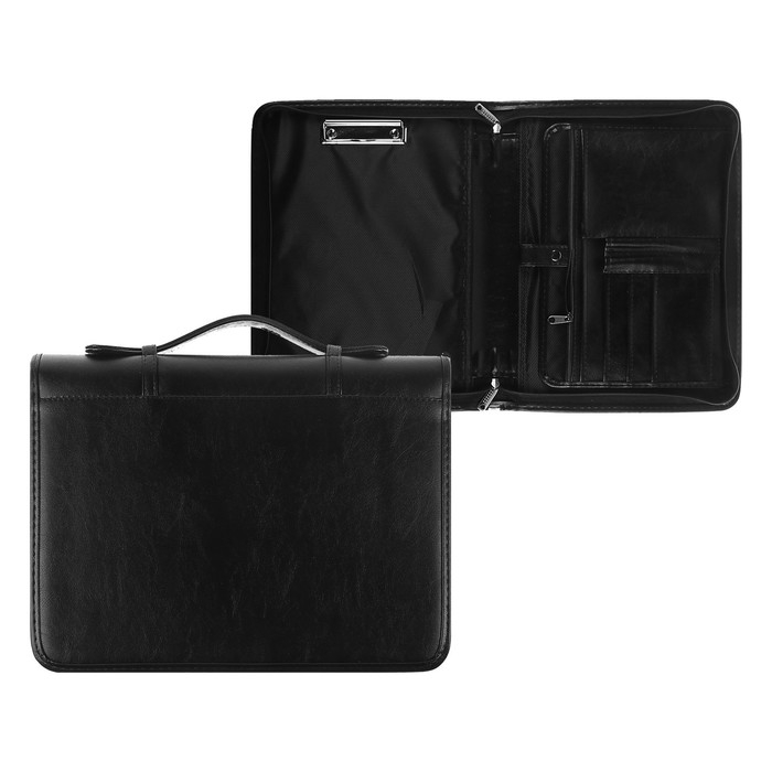 Папка деловая, искусственная кожа, для бумаг, 370 х 275 х 50 мм, с металлическим прижимом, с ручкой, 6Д52 «Люкс», чёрная Папка деловая, искусственная кожа, для бумаг, 370 х 275 х 50 мм, с металлическим прижимом, с ручкой, 6Д52 «Люкс», чёрная