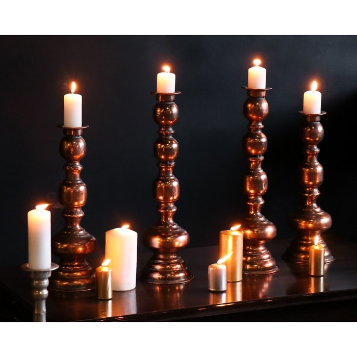 Подсвечник металл на 1 свечу "Эрмете" состаренная бронза 13,5х13,5х36,5 см