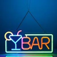 Неоновая вывеска - надпись &laquo;Бар&raquo;, 40&times;20 см, USB, от USB, свечение мульти