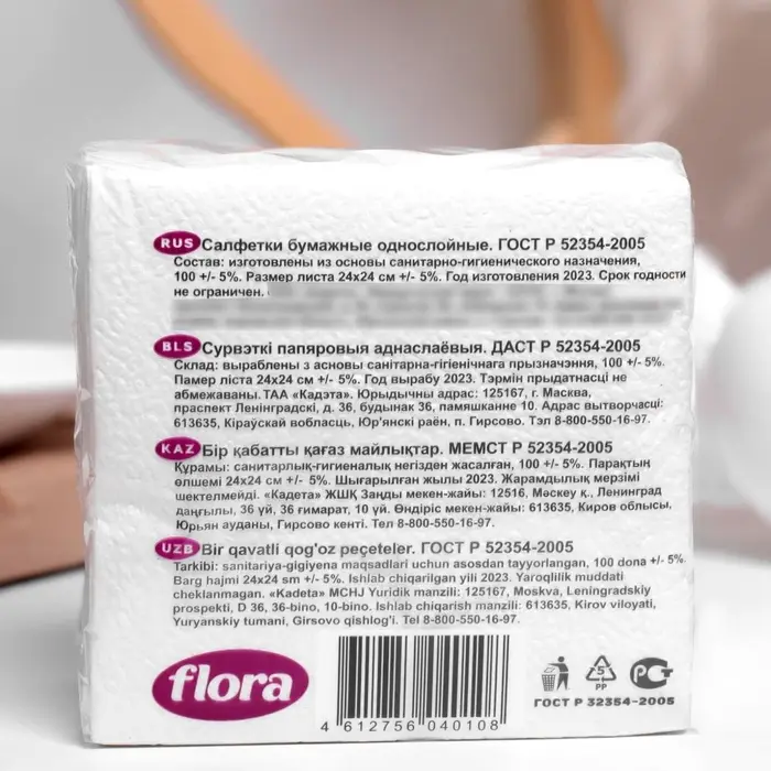 Салфетки бумажные, 24х24 см, 100 шт, белые