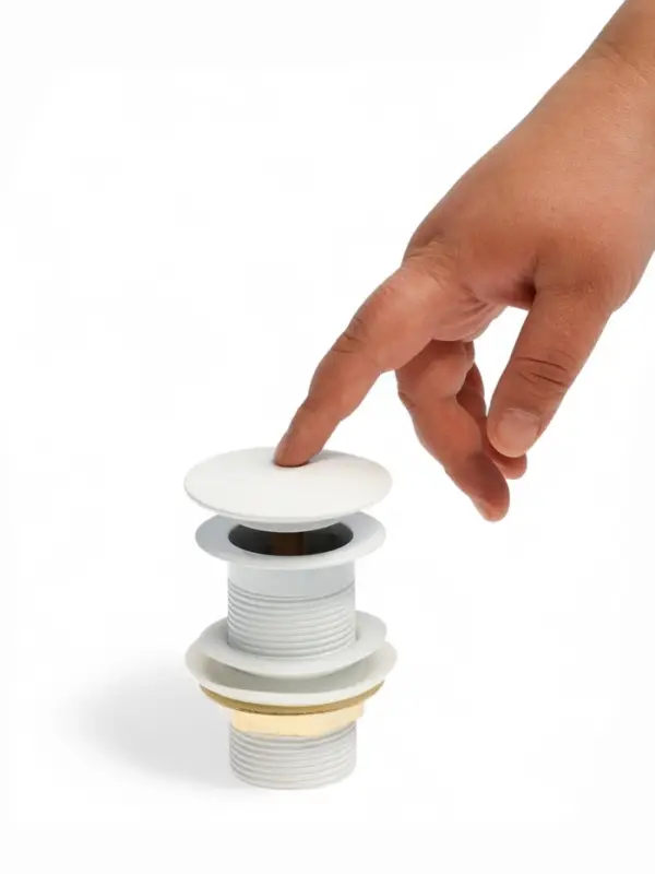 Донный клапан ZEIN engr, большая кнопка, без перелива, нержавеющая сталь, белый