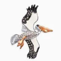 Брошь "Птица-Пеликан", цветная в серебре