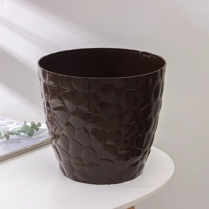Горшок для цветов с поддоном &laquo;Камешки&raquo;, 8 л, пластик, шоколадный
