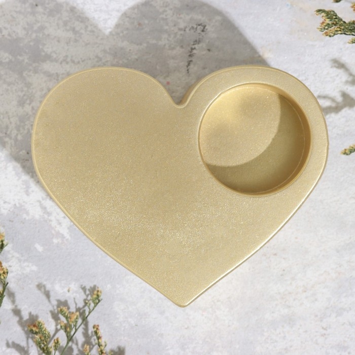 Подсвечник Подсвечник "Сердце большое. Мрамор" из гипса,10,5х9х4,5см,золото