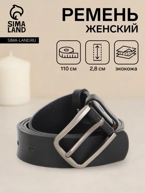 Ремень женский с винтом, 110&times;2.8 см, классическая пряжка металл, серебристая, чёрный