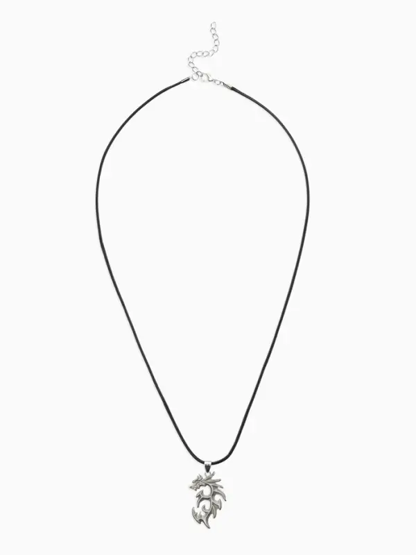 Кулон унисекс &laquo;Дракон&raquo;, светящийся, цвет серебро на чёрном шнурке, 44 см