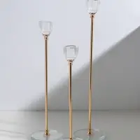 Подсвечник стекло, металл "Чаша-кристалл" d=2,2 см набор 3 шт h=23, 27,5 и 32,5 см