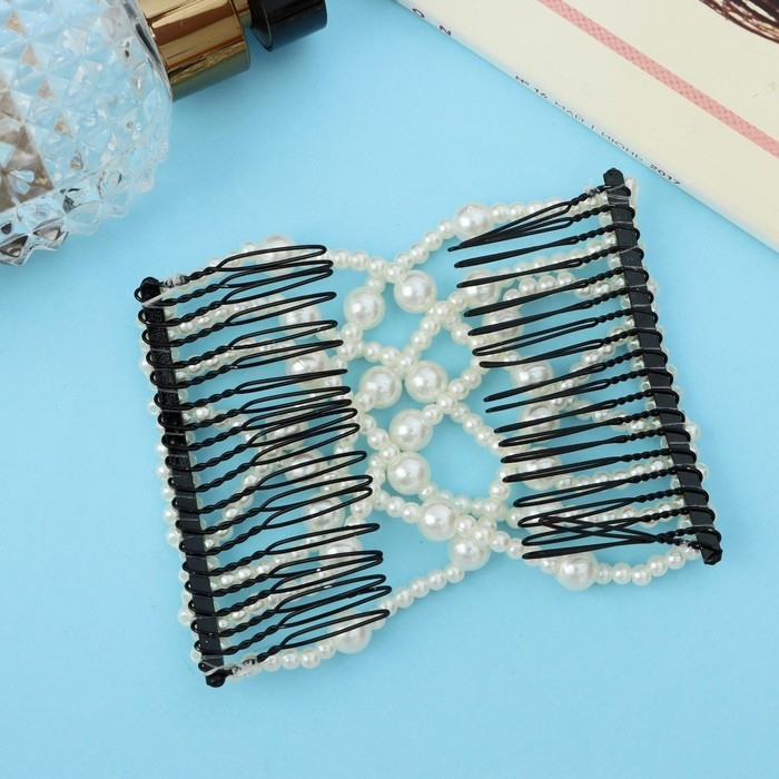 Зажим для волос  Зажим для волос "Жемчужная сетка" крупная бусина, белый