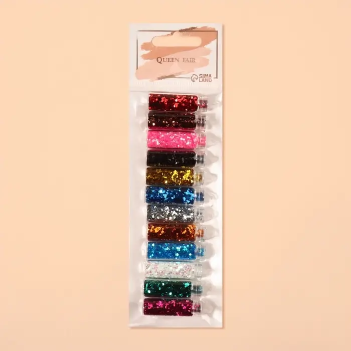 Блёстки для декора, средние, набор 12 бутылочек, разноцветные