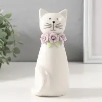 Фигурка керамика &laquo;Котик белый сидящий с цветочным ошейником&raquo;, 6.5&times;6.2&times;14.3 см