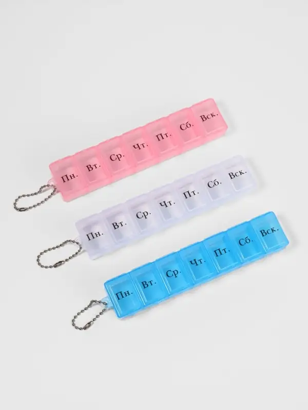 Таблетница &laquo;На неделю&raquo;, с цепочкой, русские буквы, 15&times;3.3&times;2 см, 7 секций, МИКС