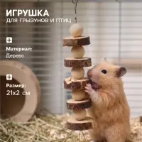 Игрушка для птиц и грызунов &laquo;Погрызушка&raquo;, 21&times;2 см, дерево