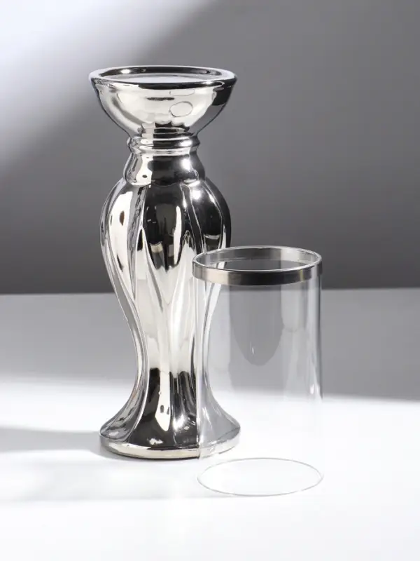 Подсвечник на 1 свечу &laquo;Версаль&raquo;, керамика, стекло, d=7.5 см, серебро, 9.5&times;9.5&times;38.5 см