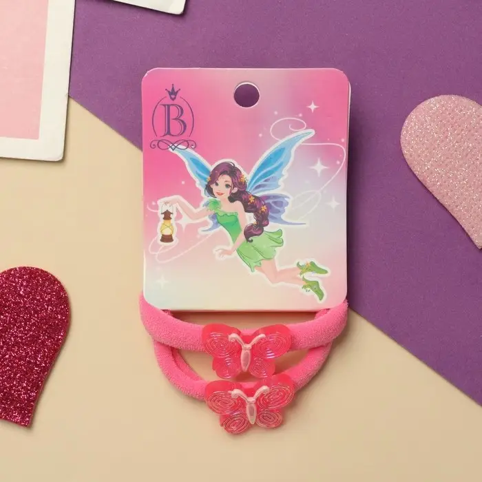 Резинка для волос  Резинка для волос "Фея" (набор 2 шт) бабочка, 4 см, розовый