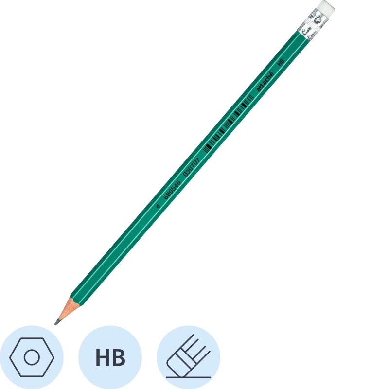 Карандаш чернографитный Attache плаcтик, с ластиком, HB, зеленый корпус