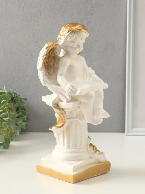 Фигура гипс &laquo;Ангел с книгой сидя&raquo;, перламутр, 34&times;18&times;17 см