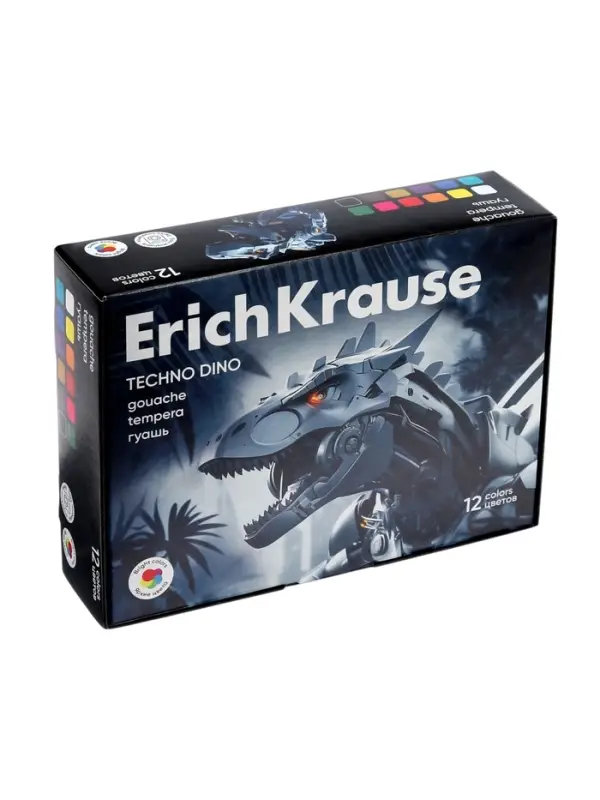 Гуашь 12 цветов ErichKrause Techno Dino, 17 мл