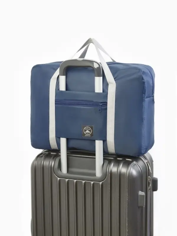 Сумка дорожная на молнии, наружный карман, держатель для чемодана, синяя