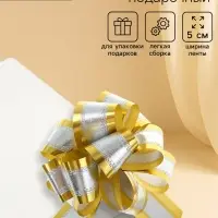 Подарочный Бант - шар №5, серебро в золоте, для упаковки подарков