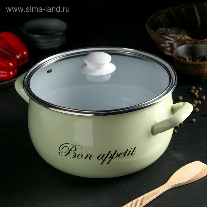 Кастрюля эмалированная «Лайм», 5.7 л, стеклянная крышка, индукция, цвет светло-зелёный Кастрюля эмалированная «Лайм», 5.7 л, стеклянная крышка, индукция, цвет светло-зелёный
