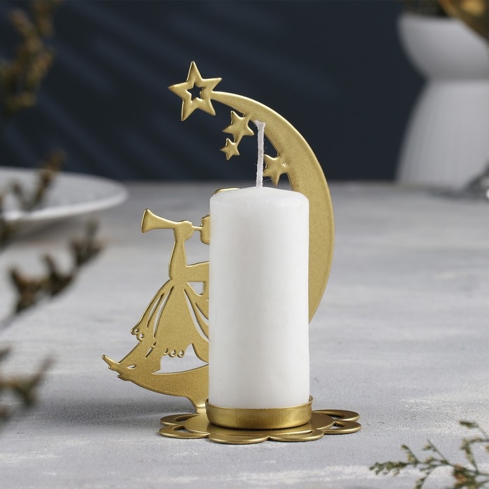 Новый год Подсвечник Новый год Подсвечник "Луна" металл на одну свечу, 7,1х10,8х14,7 см, золотой