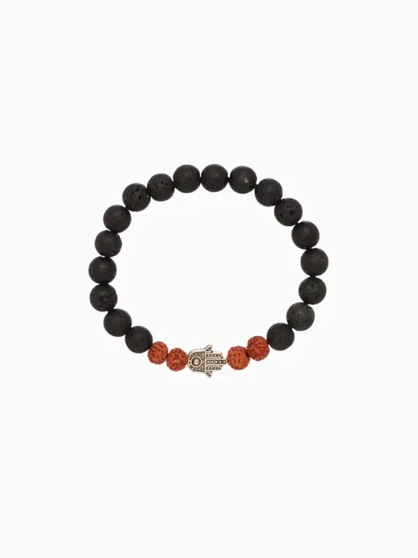 Браслет Браслет "Хамса" лава, рудракша, длина 18 см, цв. чёрный, коричневый
