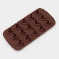 Форма для конфет и шоколада Доляна &laquo;Сердца&raquo;, силикон, 21.5&times;10.5&times;1.8 см, 15 ячеек (3&times;3 см), коричневая