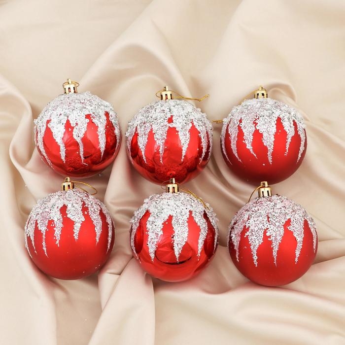 Набор шаров пластик d-8 см, 6 шт Набор шаров пластик d-8 см, 6 шт "Аделия" серебристо-красный