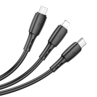 Кабель Borofone BX71, 3 в 1, microUSB/Lightning/Type-C - USB, 2 А, PVC оплётка, 1 м, чёрный