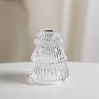 Стеклянный подсвечник на 1 свечу &laquo;Ёлочка гофре&raquo;, прозрачный, d=2.2 см, 6&times;6&times;8 см