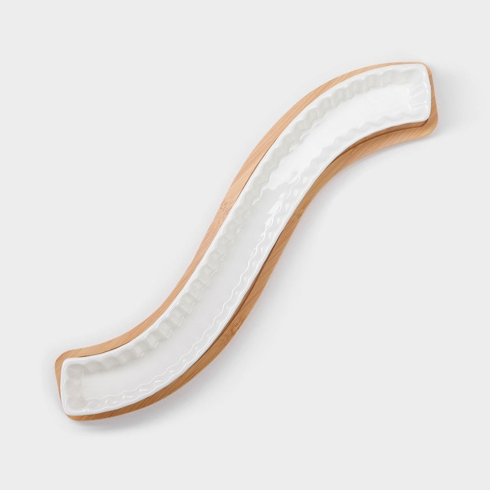 Блюдо фарфоровое для оливок на деревянной подставке BellaTenero, 35×4×3 см, цвет белый