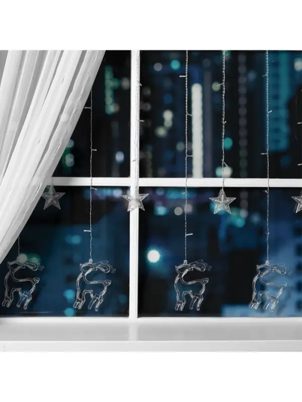 Гирлянда &laquo;Бахрома&raquo; 2.4&times;0.9 м с насадками &laquo;Олень&raquo;, IP20, прозрачная нить, 138 LED, свечение тёплое белое, 8 режимов, 220 В