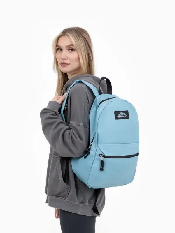 Рюкзак школьный на молнии, с карманом, однотонный, размер 30&times;12&times;40 см, голубой