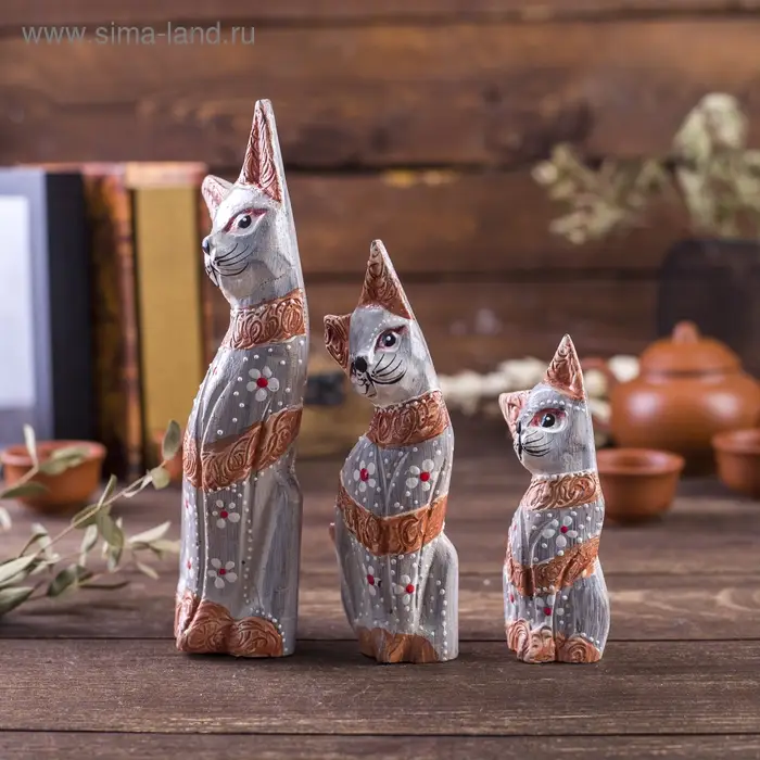 Сувенирный набор &laquo;Кошечки с полосками&raquo;, h=20 см, h=17 см, h=15 см, дерево