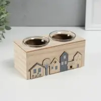 Деревянный подсвечник на 2 свечи &laquo;Домики&raquo;, d=4 см, 7.7&times;15.5&times;8 см