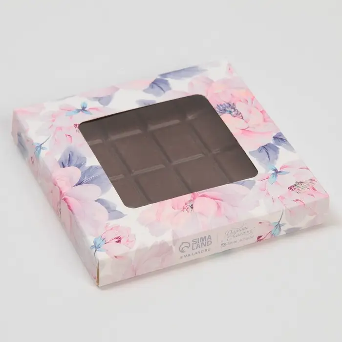 Коробка для шоколада, кондитерская упаковка, «Цветы», с окном, 10.2 х 1.4 х 10.2 см Коробка для шоколада, кондитерская упаковка, «Цветы», с окном, 10.2 х 1.4 х 10.2 см