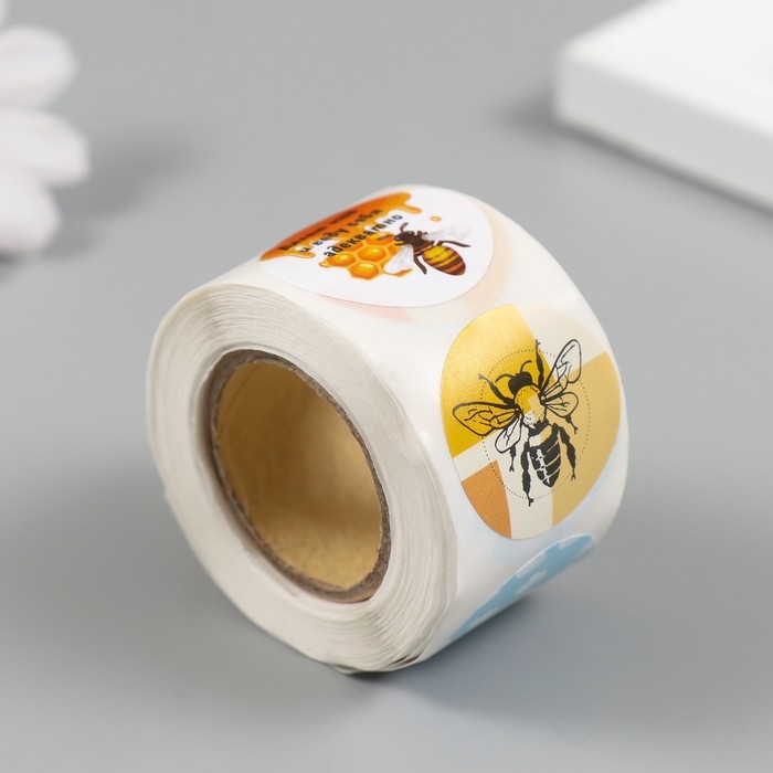 Наклейка бумага Наклейка бумага "Медведь и мёд" d=2,5 см 252 шт в рулоне