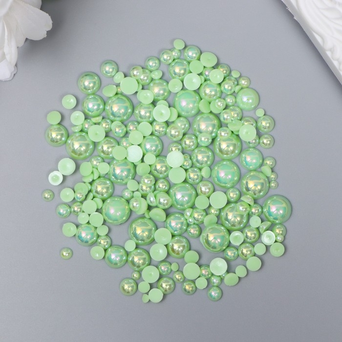 Декор для творчества пластик Декор для творчества пластик "Половинки бусин. Светло-зелёный перламутр" d=3-10мм, н-р 10 гр 74596