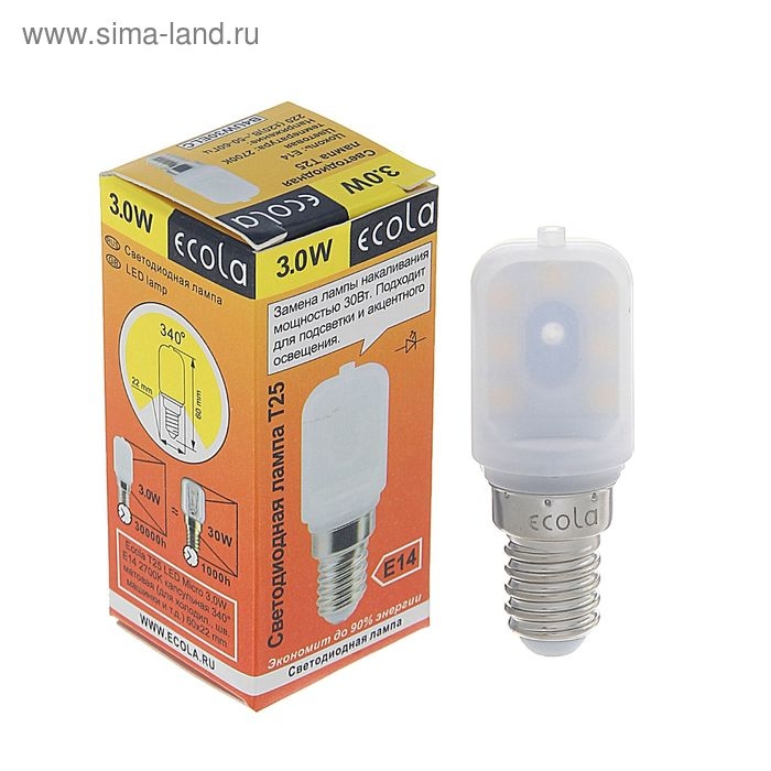 Лампа светодиодная Ecola, T25, 3 Вт, 2700 К, 340°, для холодильников и швейных машин Лампа светодиодная Ecola, T25, 3 Вт, 2700 К, 340°, для холодильников и швейных машин
