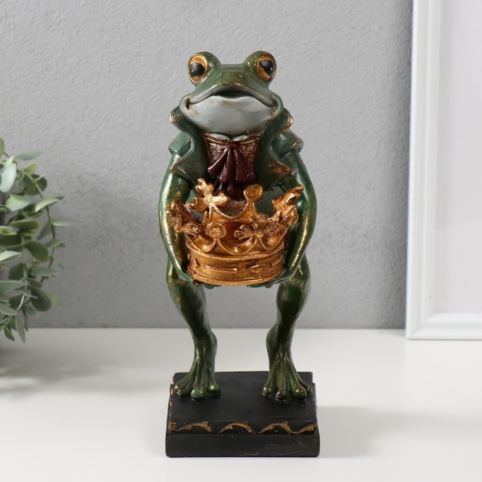 Подсвечник полистоун Подсвечник полистоун "Лягуха с короной" 14,5х12,5х26 см