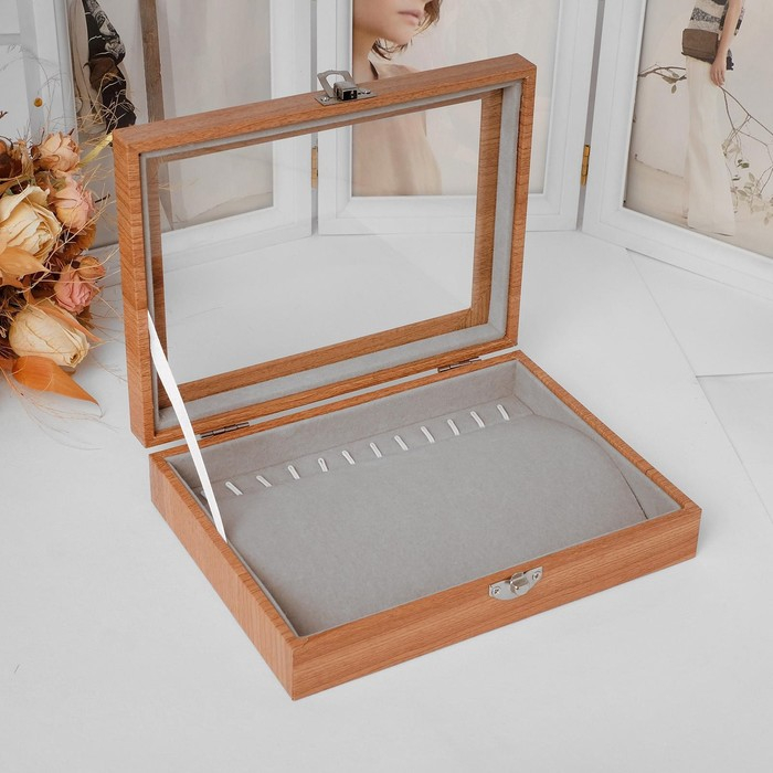 Подставка под кулоны, цепи &laquo;Шкатулка&raquo;, 12 крючков, 20&times;15&times;4,5, цвет серый