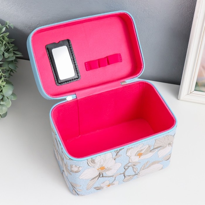 Шкатулка кожзам с зеркалом  Шкатулка кожзам с зеркалом "Цветы. Голубой" набор 3 шт 18х10х12,5 21х13х15,5 23х15х18,5 см