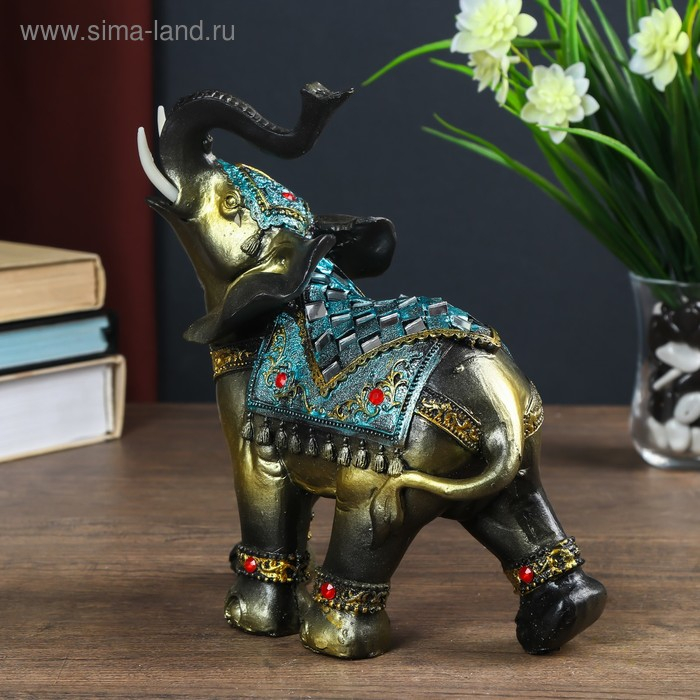 Сувенир полистоун Сувенир полистоун "Слон в синей попоне с кистями и зеркалами" 20х10х18,5 см
