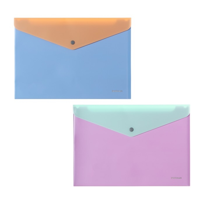 Папка-конверт на кнопке А4, 180 мкм, ErichKrause Папка-конверт на кнопке А4, 180 мкм, ErichKrause "Matt Pastel Bloom", дополнительный карман. непрозрачная, микс