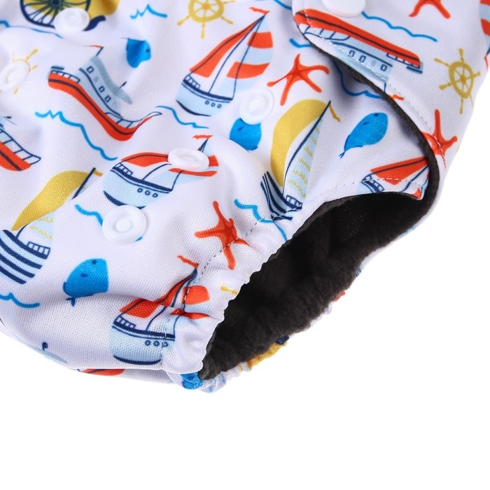 Многоразовый подгузник «Кораблики», 3-8 кг, угольно-бамбуковая ткань, цвет белый, Крошка Я